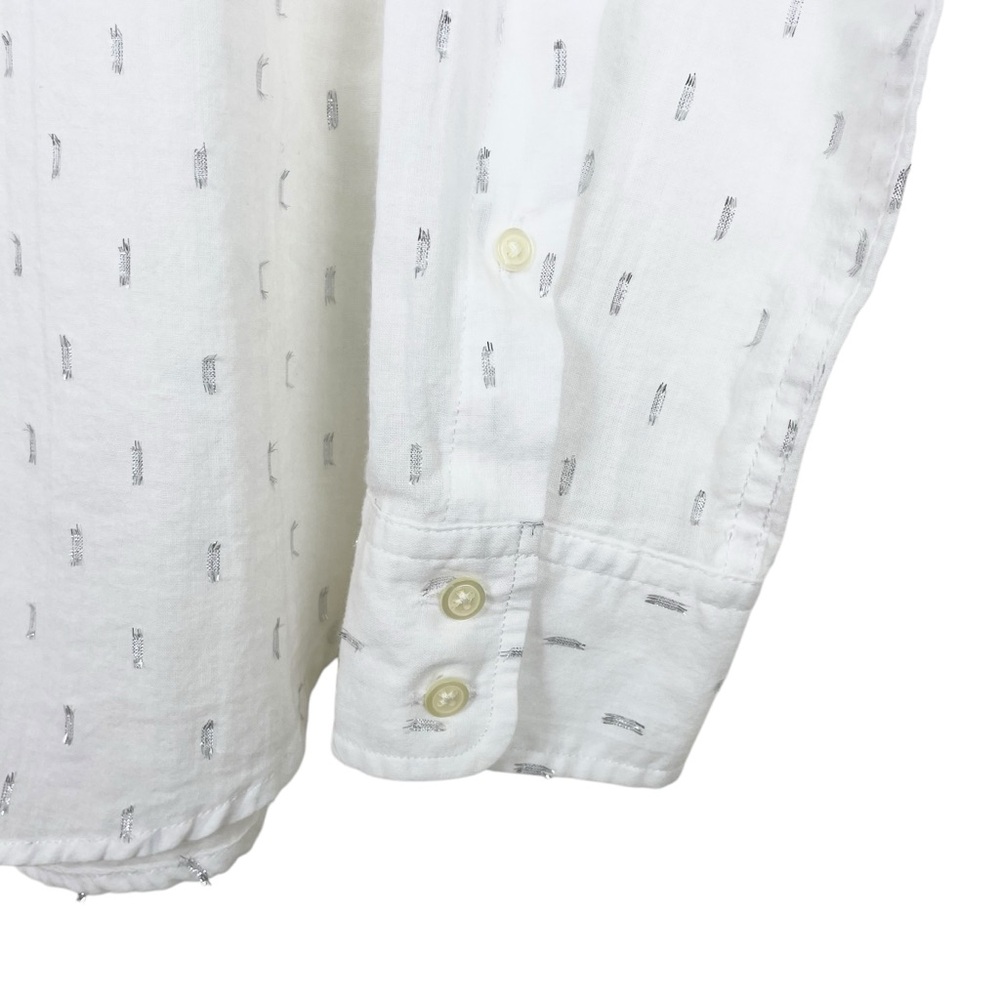Gap Fitted Boyfriend White Button Down Silver Metallic Clip Dot Shirt Size M - Picture 4 of 14